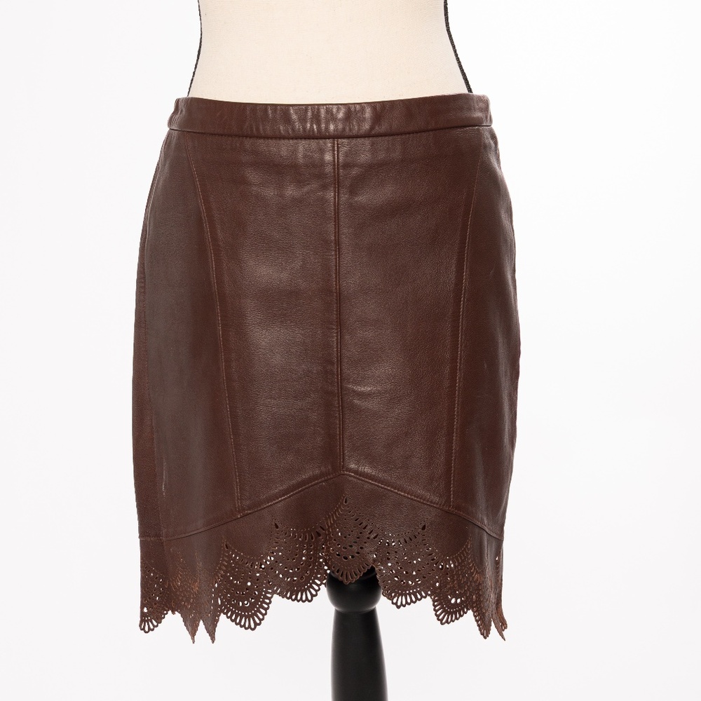 100% leather skirt chocolate brown Laundry by Shelli Segal 4